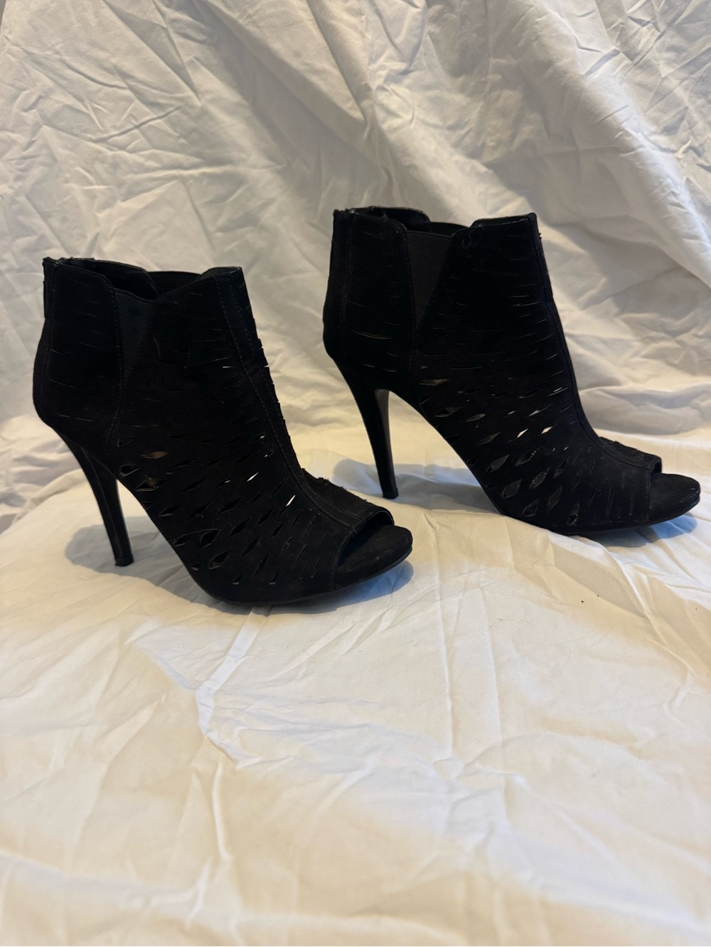 Black Peep-Toe Cutout High Heel Booties - Women